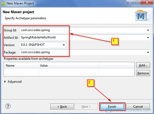 Specify Archetype parameters