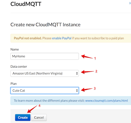 Create a new CloudMQTT instance