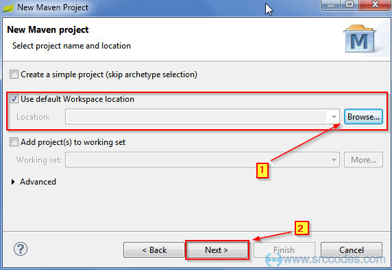 Select project name and location