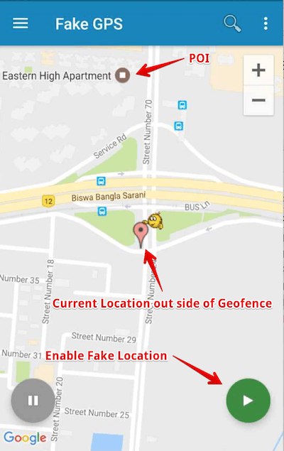 Fake GPS location - Set the mock gps location outside geofence