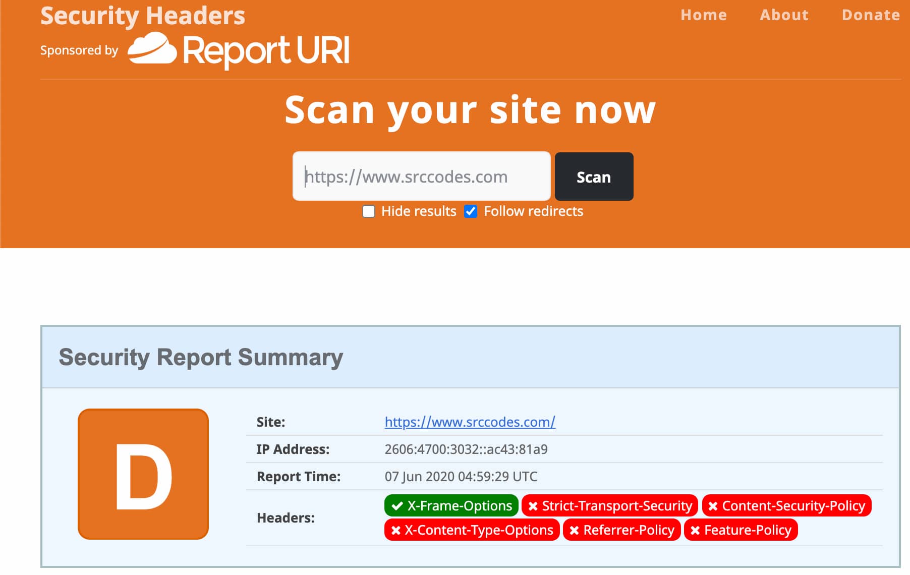 securityheaders security report summary