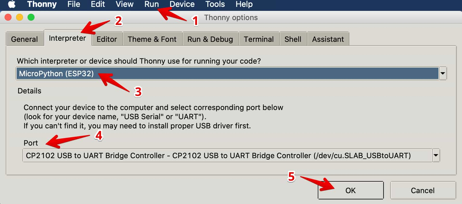 MicroPython (ESP32) interpreter and Port